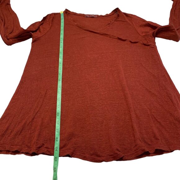 CUT LOOSE Rust Orange Ruffle Faux Wrap Long Sleeve Linen Top Size Small #4037887 - Picture 9 of 10